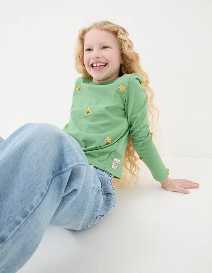 Flower Knot TShirt Green Girls FatFace Tops and TShirts