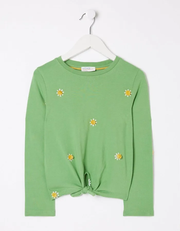 Flower Knot TShirt Green Girls FatFace Tops and TShirts