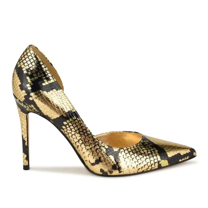 Folowe D039Orsay Pointy Toe Pumps Gold Snake Women Nine West Heels