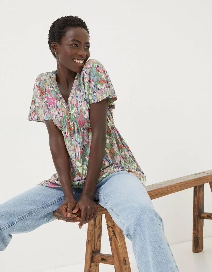 Frankie Expressive Floral Top Green Women FatFace Tops and TShirts