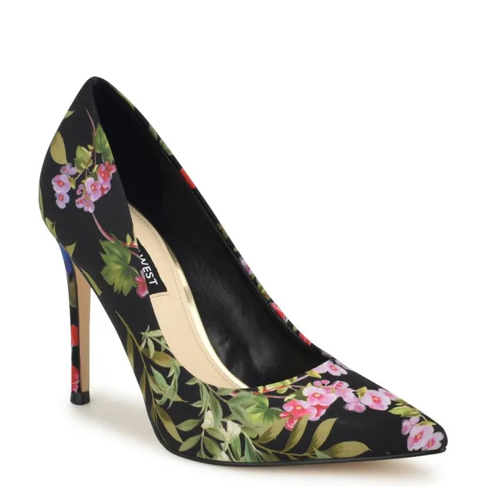 Fresh Pointy Toe Pumps Black Floral Women Nine West Heels