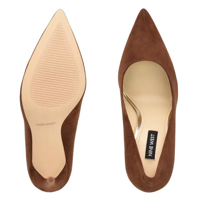 Fresh Pointy Toe Pumps Medium Brown Suede Women Nine West Heels