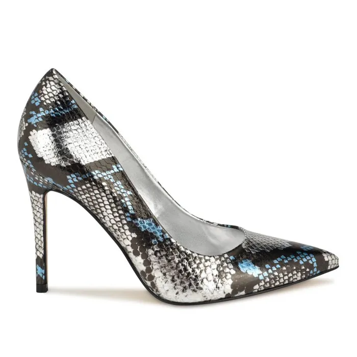 Fresh Pointy Toe Pumps Silverblue Snake Women Nine West Heels