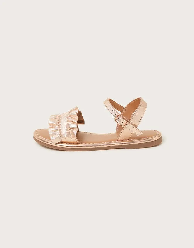 Frill Leather Sandals Gold Children Monsoon Girls039 Shoes and Sandals