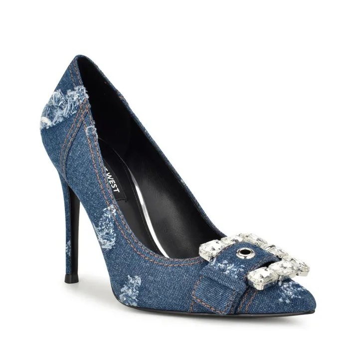 Fulu Embellished Dress Pumps Denim Women Nine West Heels