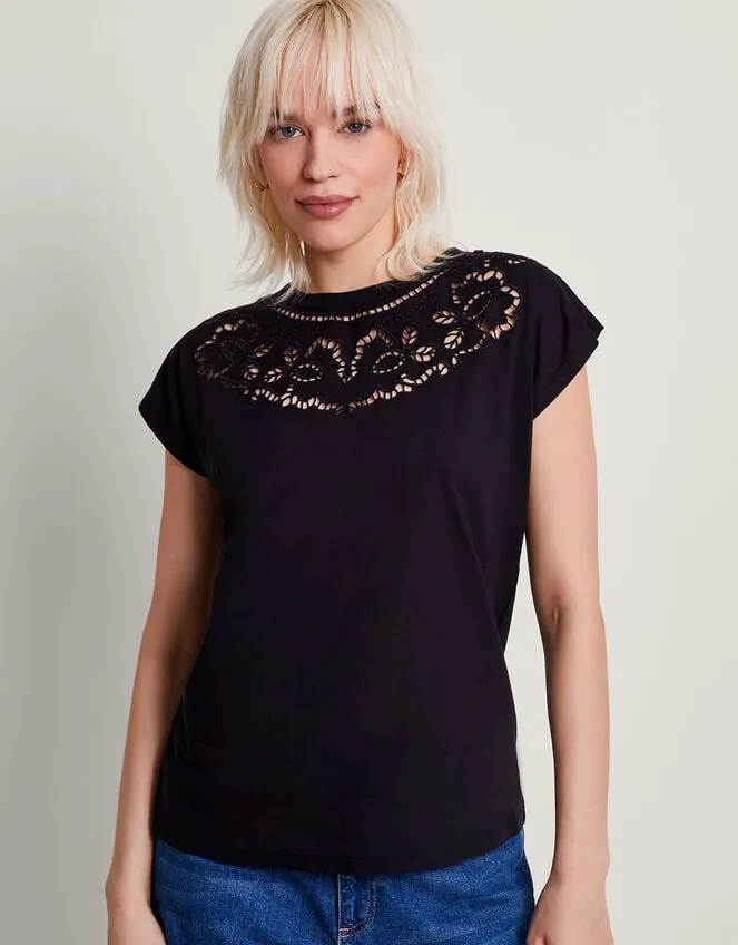 Garcia Cutwork TShirt Black Women Monsoon Tops and Blouses