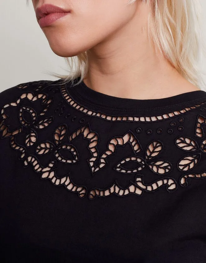 Garcia Cutwork TShirt Black Women Monsoon Tops and Blouses