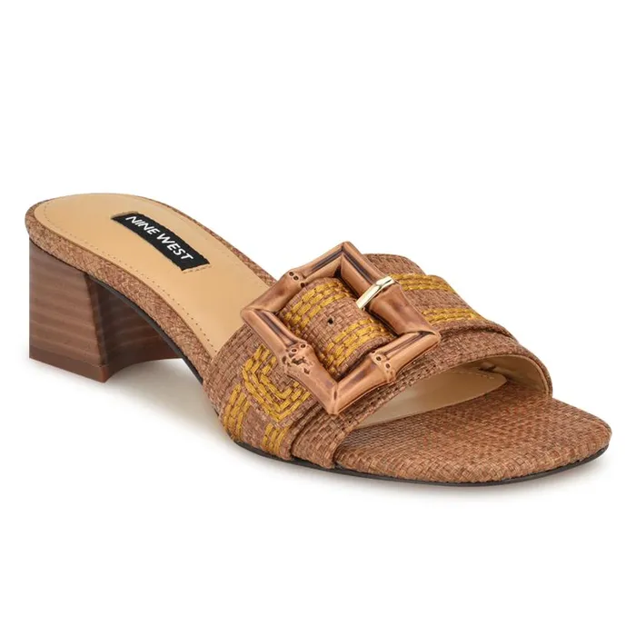 Garta Buckle Slide Sandals Brown Raffia Women Nine West Sandals
