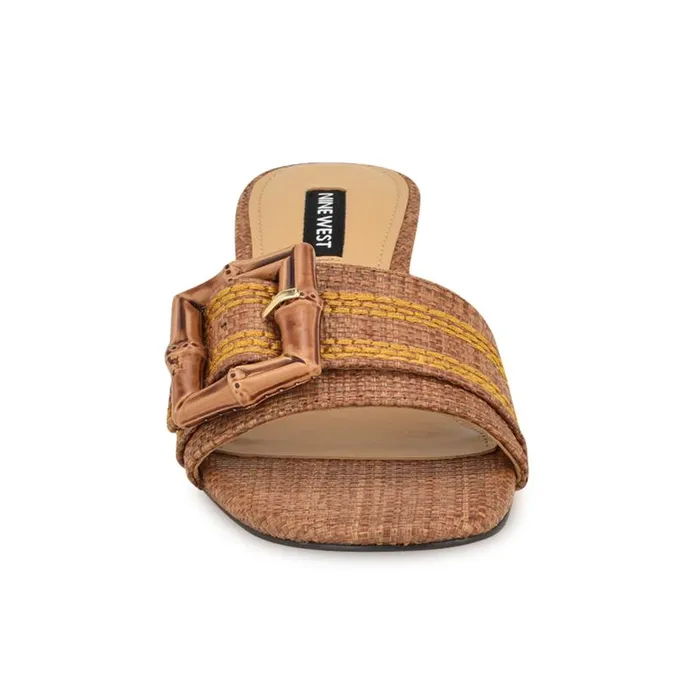 Garta Buckle Slide Sandals Brown Raffia Women Nine West Sandals