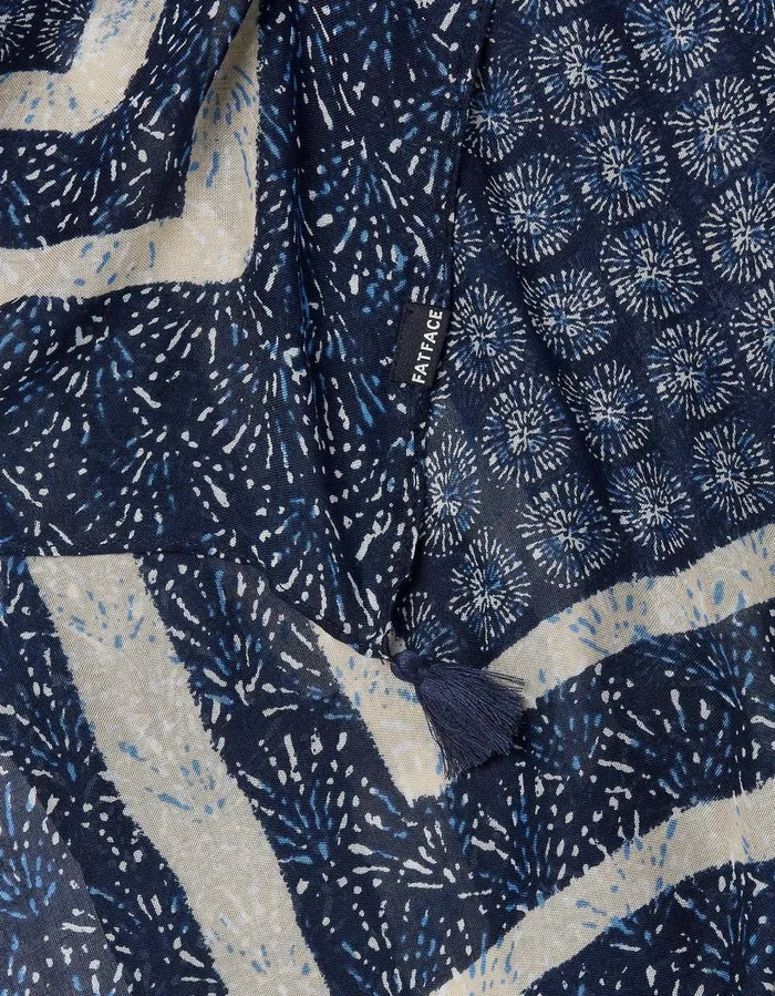 Geo Border Scarf Blue Women FatFace Scarves