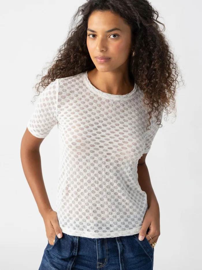 Geo Mesh Tee Chalk Women Sanctuary Clothing Tees and Tops