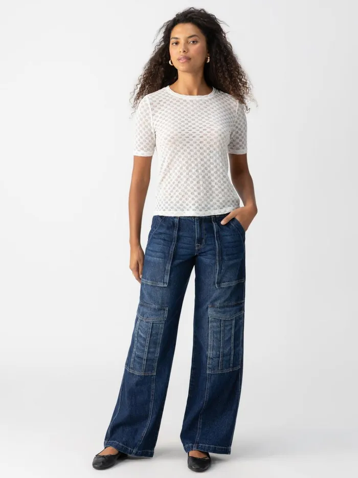 Geo Mesh Tee Chalk Women Sanctuary Clothing Tees and Tops