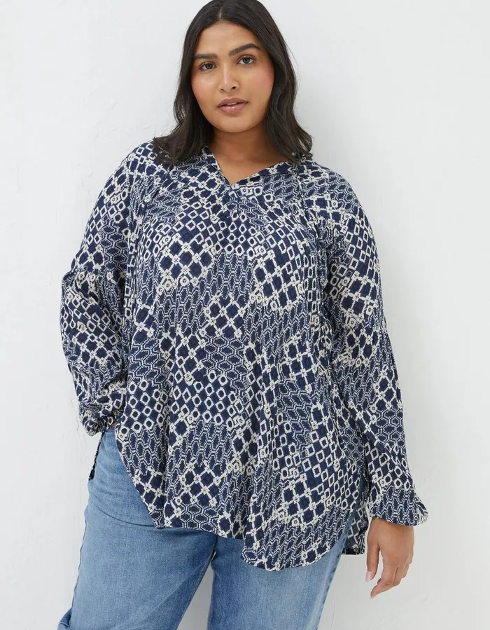 Georgie Patchwork Geo Tunic Navy Women FatFace Shirts and Blouses
