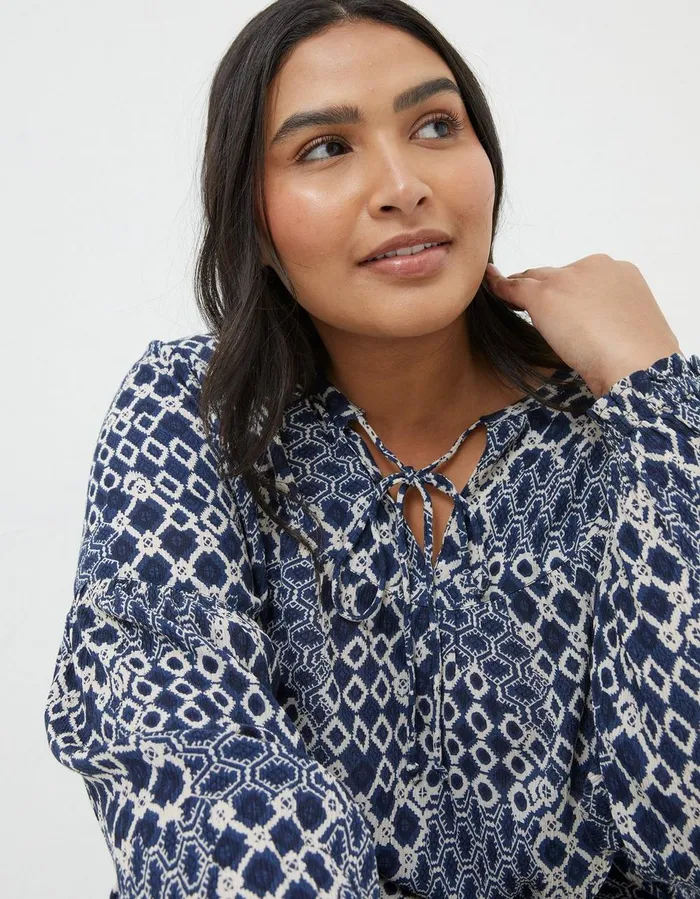 Georgie Patchwork Geo Tunic Navy Women FatFace Shirts and Blouses