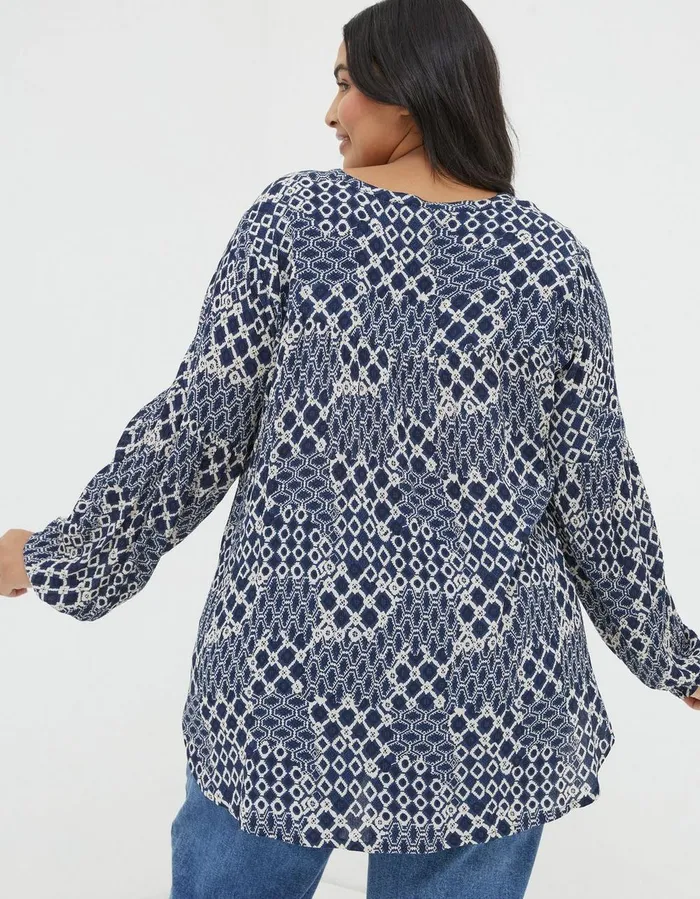 Georgie Patchwork Geo Tunic Navy Women FatFace Shirts and Blouses