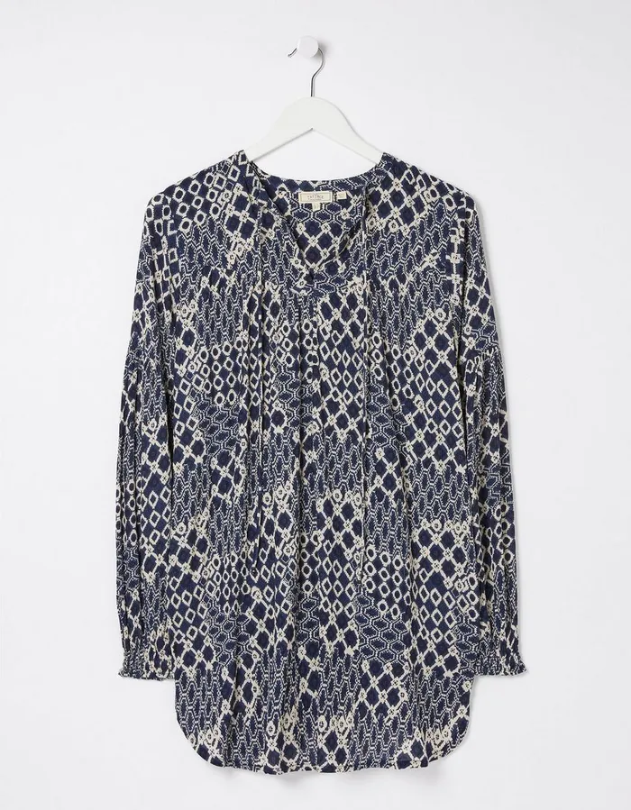 Georgie Patchwork Geo Tunic Navy Women FatFace Shirts and Blouses