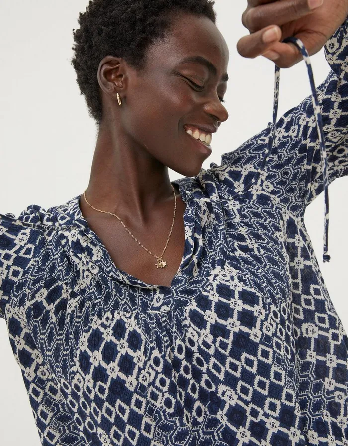 Georgie Patchwork Geo Tunic Navy Women FatFace Shirts and Blouses