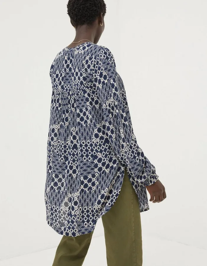 Georgie Patchwork Geo Tunic Navy Women FatFace Shirts and Blouses