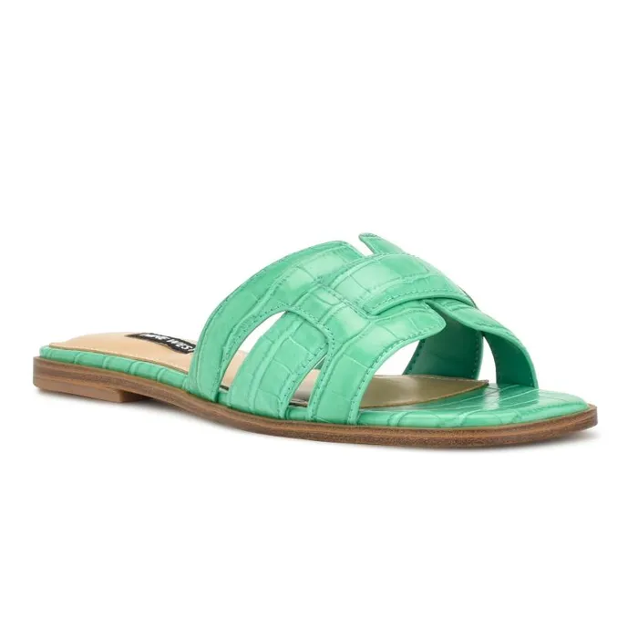 Germani Flat Slide Sandals Green Croco Women Nine West Sandals