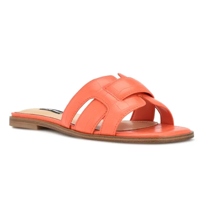 Germani Flat Slide Sandals Orange Croco Women Nine West Sandals