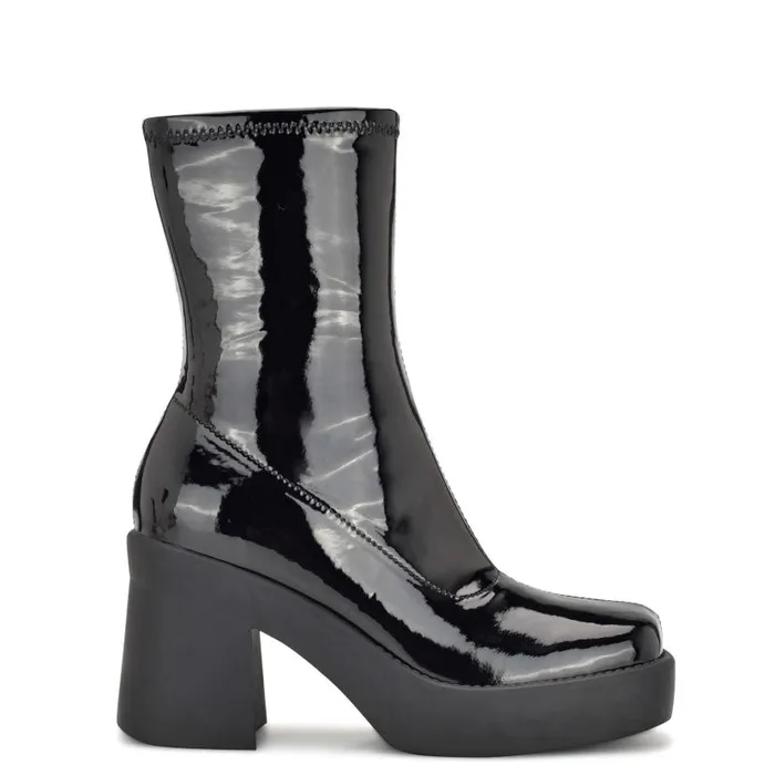 Gerri Heeled Platform Booties Black Patent Women Nine West Boots and Booties