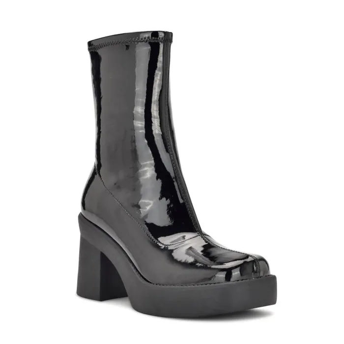 Gerri Heeled Platform Booties Black Patent Women Nine West Boots and Booties