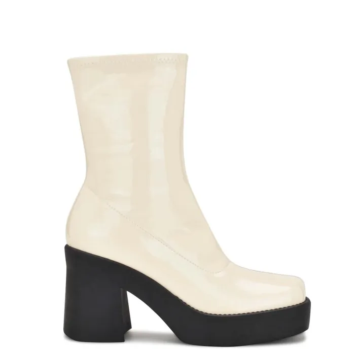 Gerri Heeled Platform Booties Chic Cream Patent Women Nine West Boots and Booties