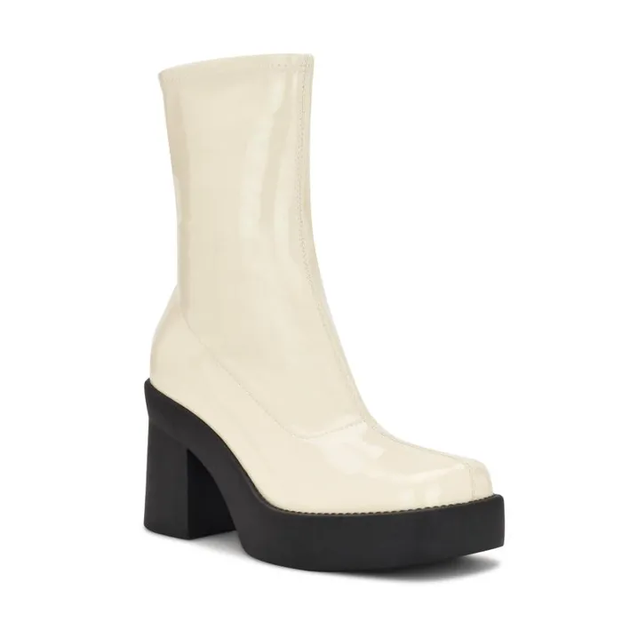 Gerri Heeled Platform Booties Chic Cream Patent Women Nine West Boots and Booties