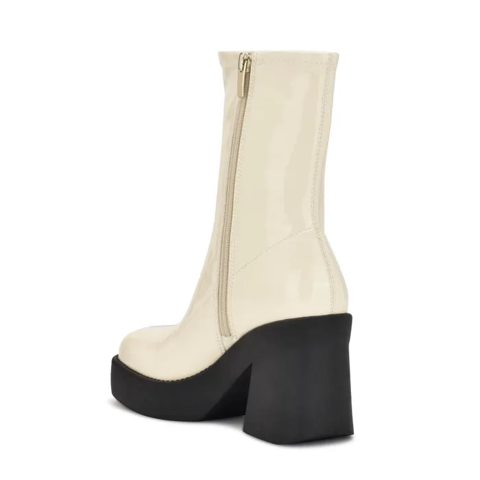 Gerri Heeled Platform Booties Chic Cream Patent Women Nine West Boots and Booties