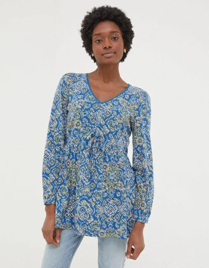 Gina Aztec Texture Tunic Bright Blue Women FatFace Tops and TShirts
