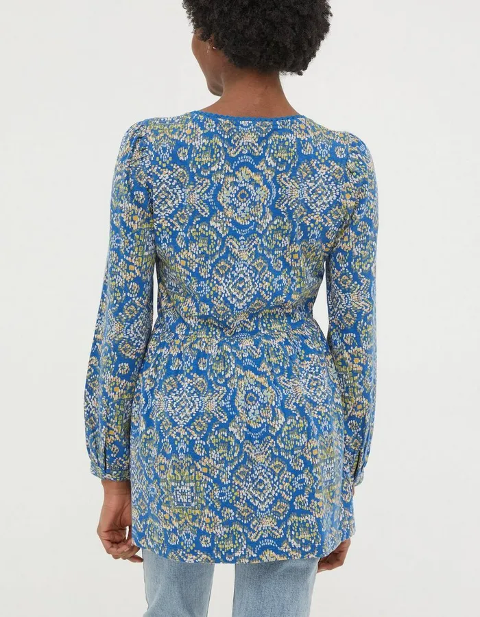 Gina Aztec Texture Tunic Bright Blue Women FatFace Tops and TShirts