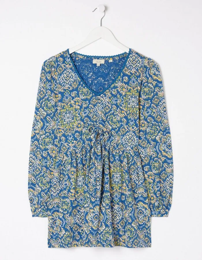 Gina Aztec Texture Tunic Bright Blue Women FatFace Tops and TShirts