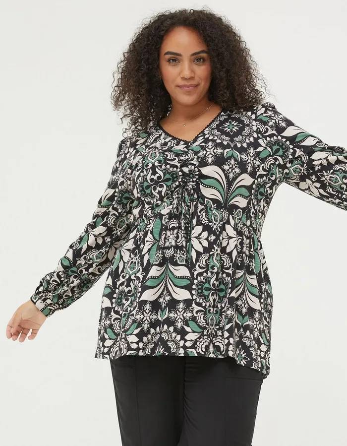 Gina Mosaic Leaf Tunic Black Women FatFace Tops and TShirts
