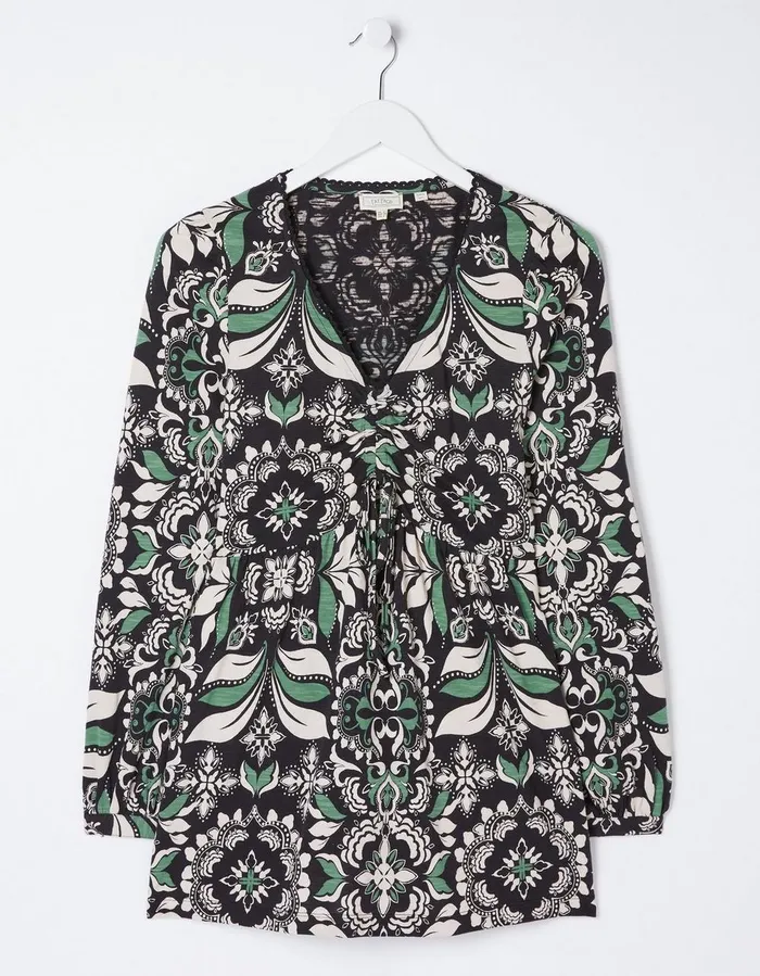 Gina Mosaic Leaf Tunic Black Women FatFace Tops and TShirts