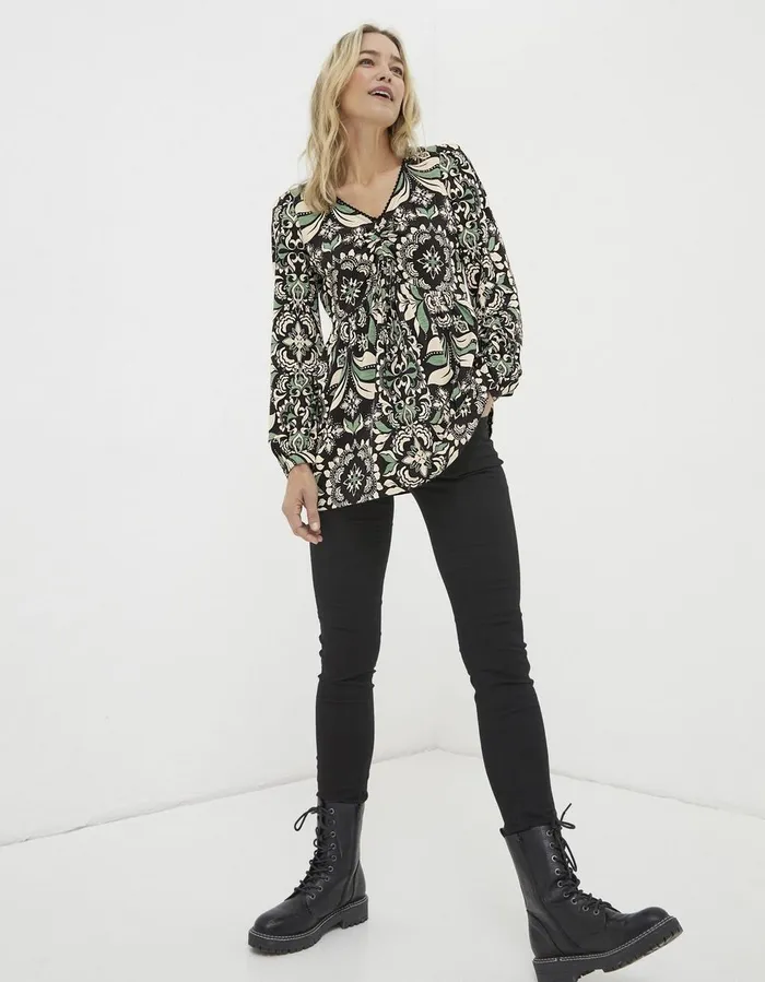 Gina Mosaic Leaf Tunic Black Women FatFace Tops and TShirts