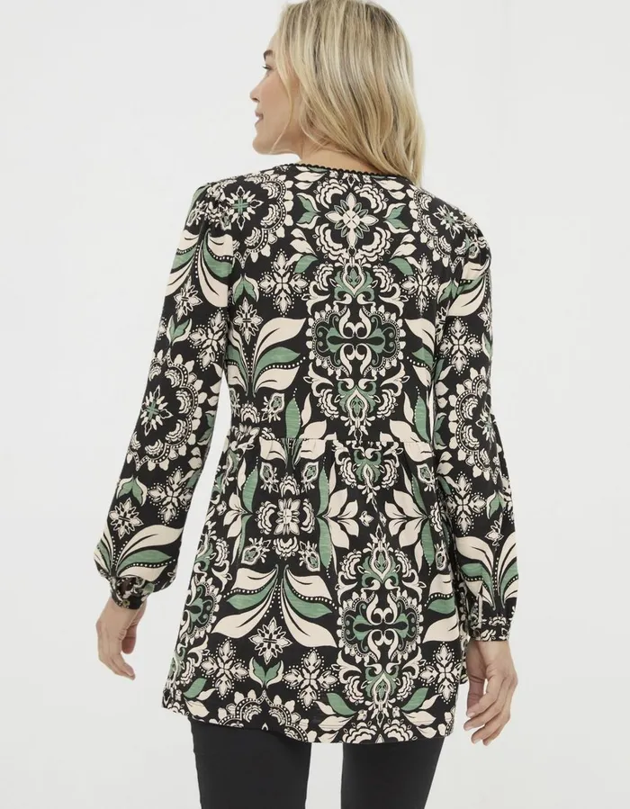 Gina Mosaic Leaf Tunic Black Women FatFace Tops and TShirts