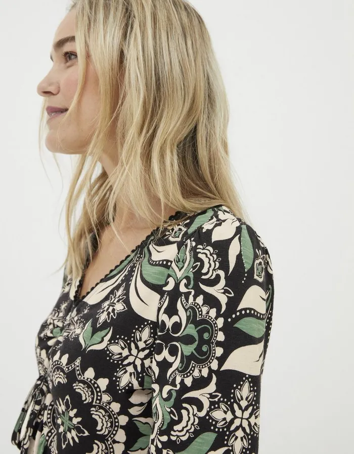 Gina Mosaic Leaf Tunic Black Women FatFace Tops and TShirts
