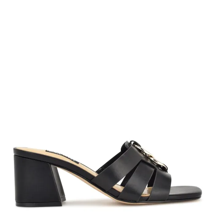 Gipper Heeled Slide Sandals Black Women Nine West Sandals