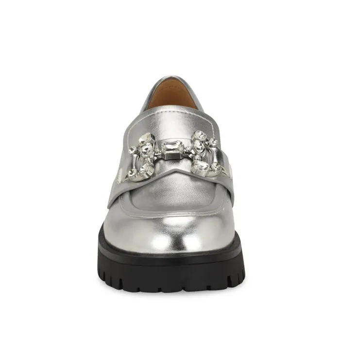 Glammy Lugsole Loafers Silver Women Nine West Flats and Loafers