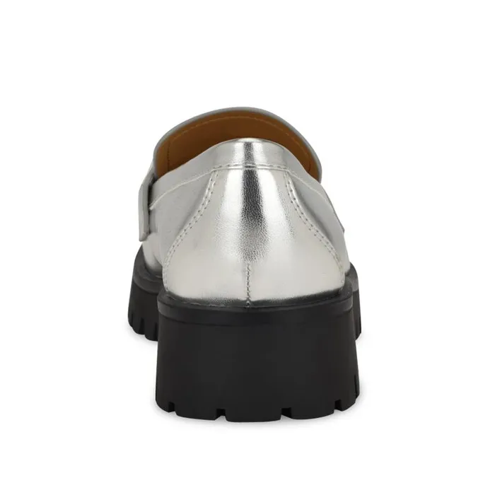 Glammy Lugsole Loafers Silver Women Nine West Flats and Loafers