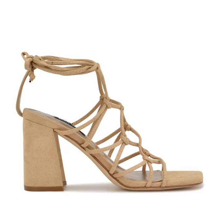 Glaven Ankle Wrap Sandals Tan Suede Women Nine West Sandals