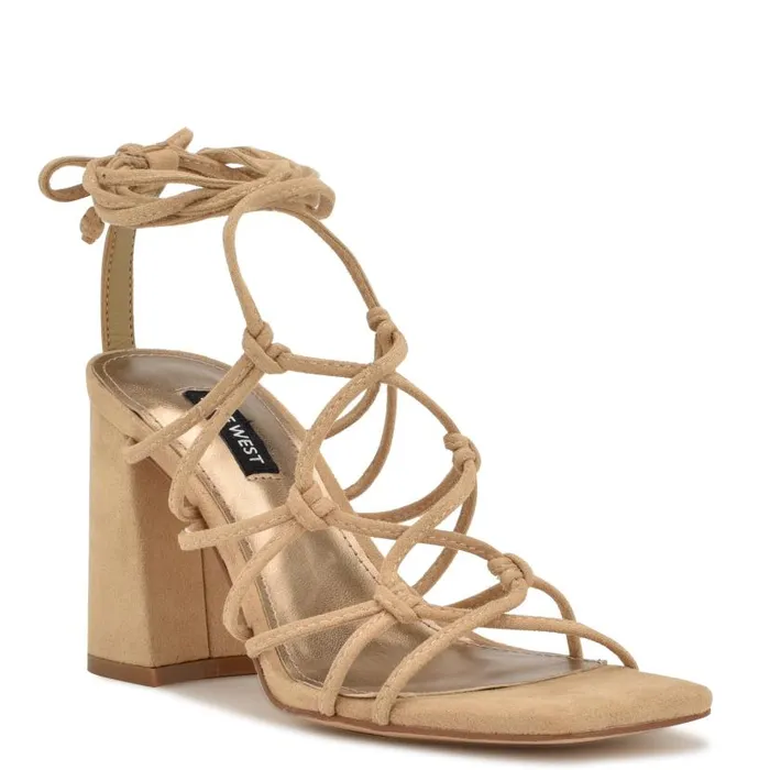 Glaven Ankle Wrap Sandals Tan Suede Women Nine West Sandals