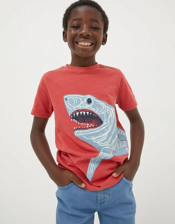 GlowInTheDark Shark TShirt Washed Red Boys FatFace TShirts and Polos