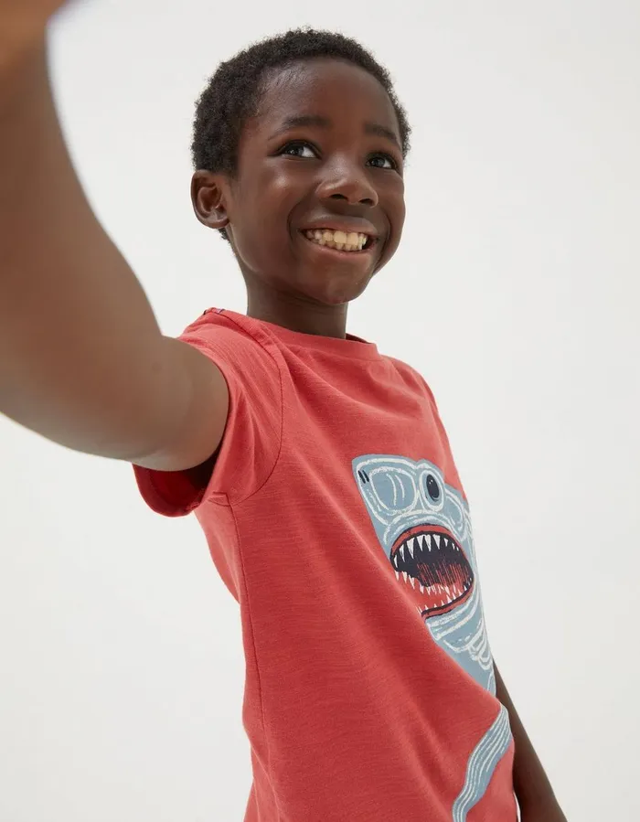 GlowInTheDark Shark TShirt Washed Red Boys FatFace TShirts and Polos