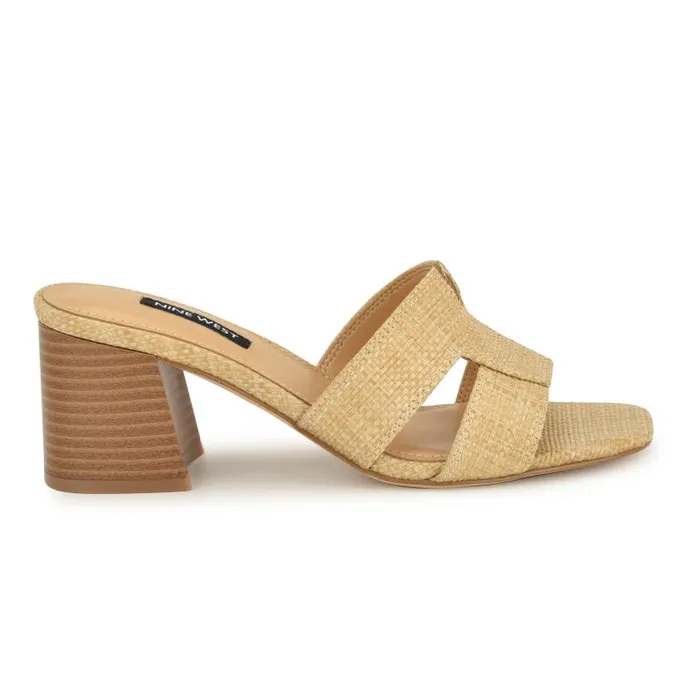 Griselda Block Heel Sandals Light Natural Raffia Women Nine West Heels