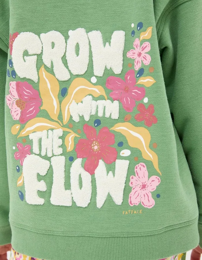 Grow With The Flow Hoodie Washed Green Girls FatFace Sweatshirts and Hoodies