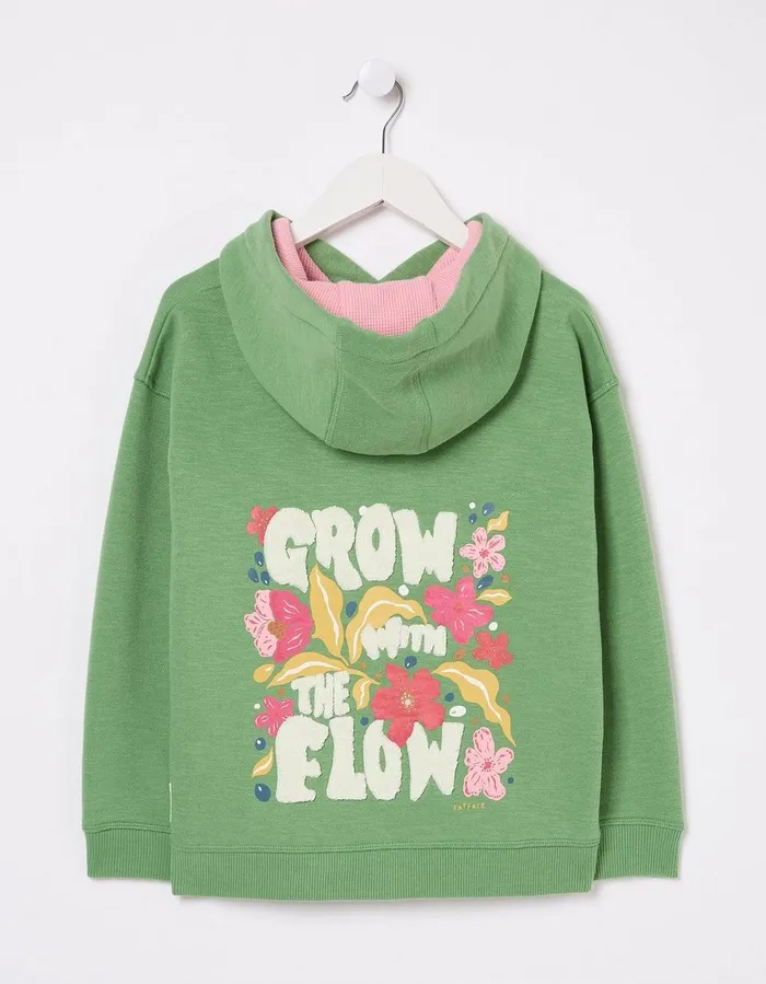 Grow With The Flow Hoodie Washed Green Girls FatFace Sweatshirts and Hoodies