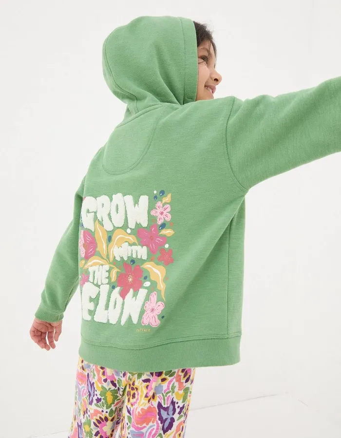 Grow With The Flow Hoodie Washed Green Girls FatFace Sweatshirts and Hoodies