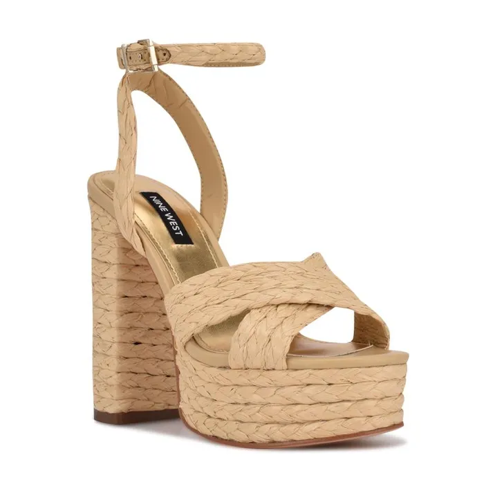 Hadyn Platform Sandals Natural Raffia Women Nine West Heels