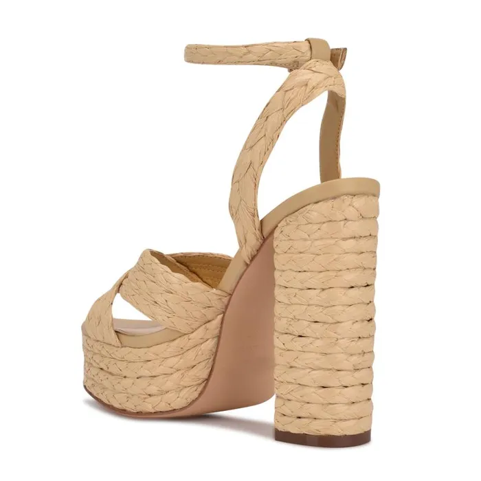 Hadyn Platform Sandals Natural Raffia Women Nine West Heels